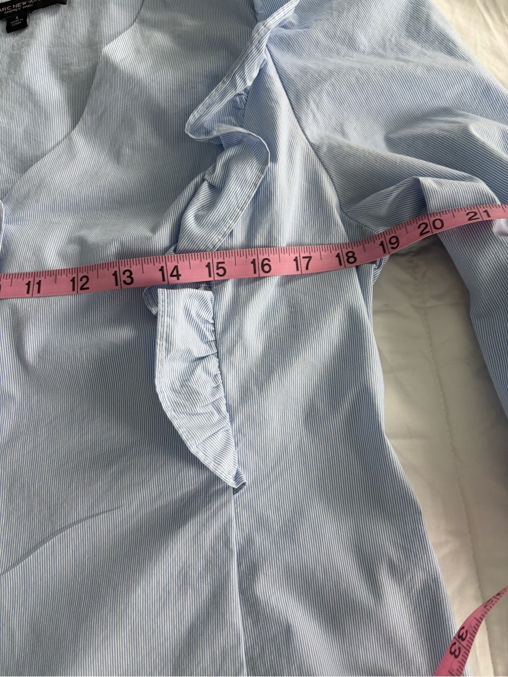 Light Blue Ruffle-Trim Button Front Blouse - Picture 6 of 8